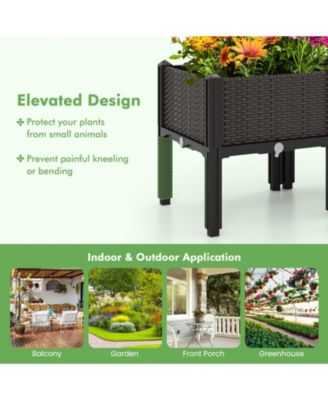 2 Set Elevated Plastic Raised Garden Bed Planter Kit for Flower Vegetable Grow-Brown