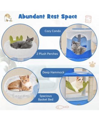 Multi-level Cat Tower with Sisal Covered Scratching Posts-Blue