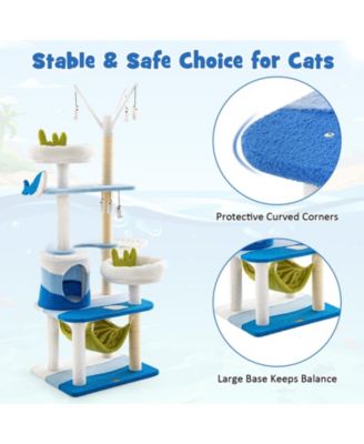 Multi-level Cat Tower with Sisal Covered Scratching Posts-Blue
