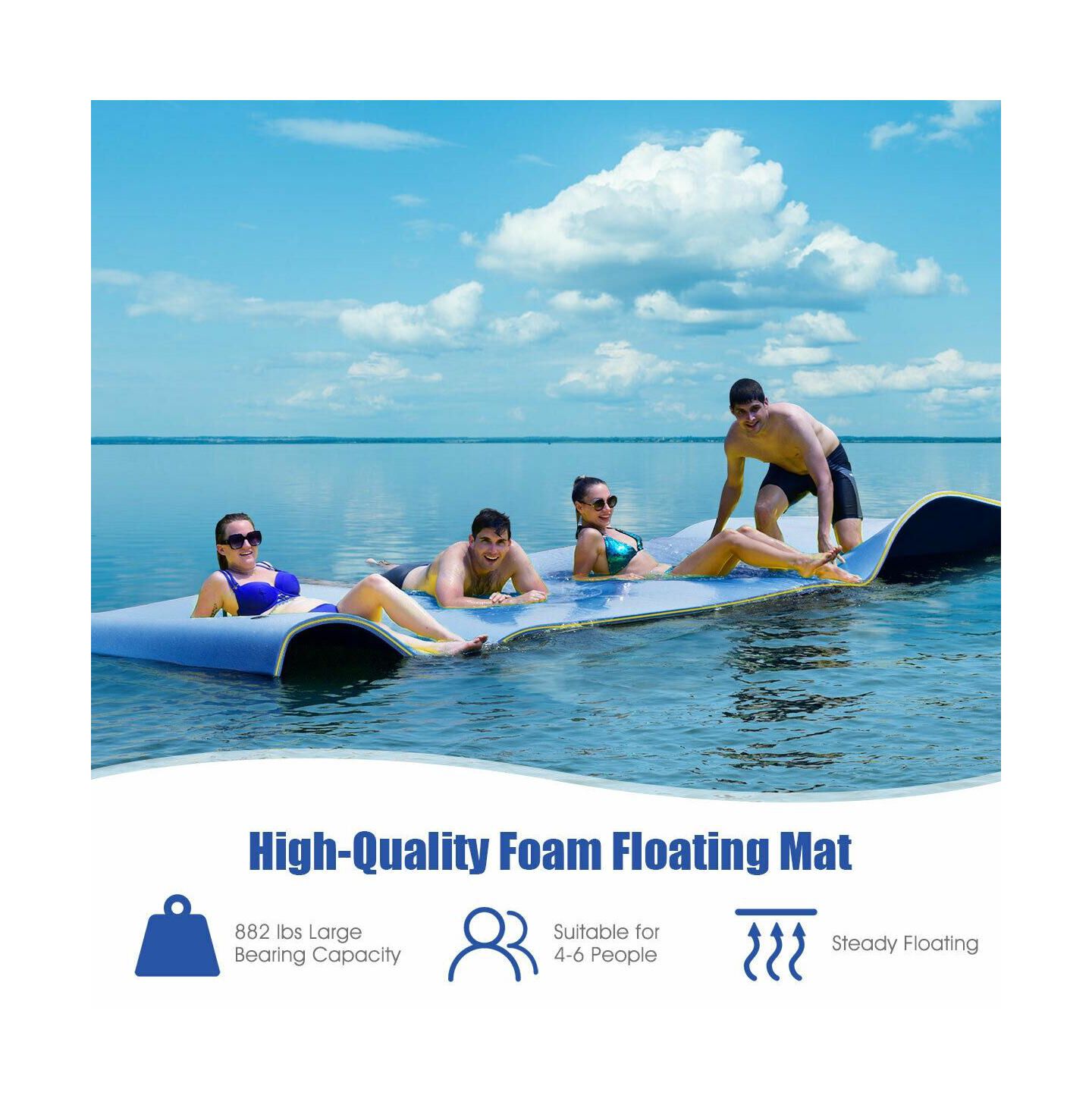 Детская игрушка VEBREDA 12 x 6 Feet 3-Layer Foam Floating Water Pad with Stable Standing, цвет: Синий — фото 8