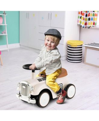 Retro Kids Ride-on Toy Kids Sit to Stand Vehicle with Working Steering Wheel White