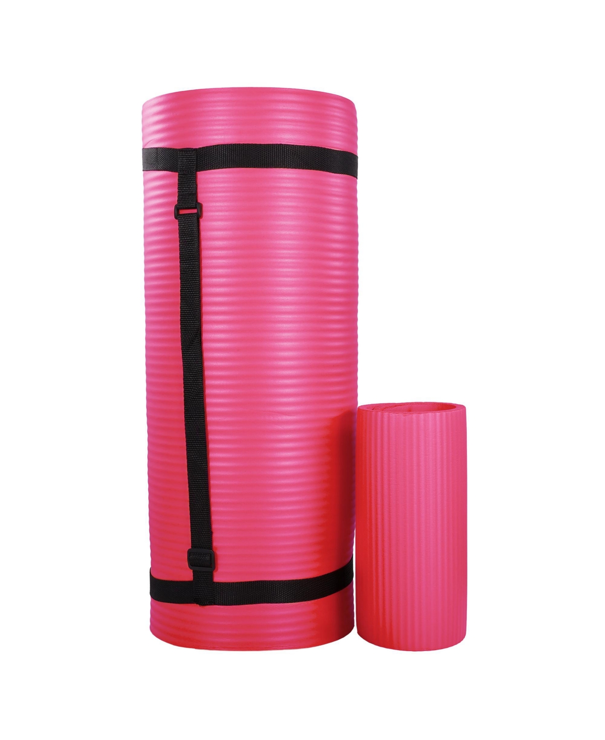 1" Extra Thick Yoga Mat w/Knee Pad and Carrying Strap, Pink - Pink