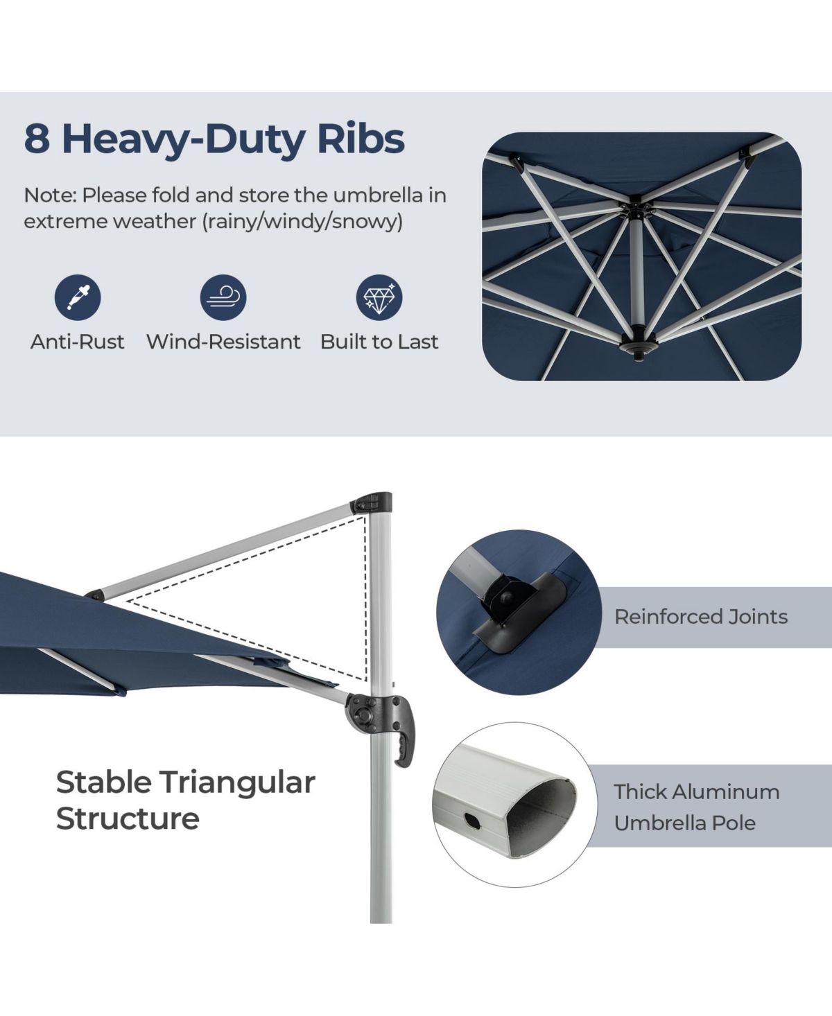Sugift 11 Ft Outdoor Patio Umbrella with 360° Rotation and Adjustable Tilt- Navy