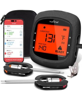 NutriChef Bluetooth Wireless BBQ Digital Thermometer - Includes 2 Temperature Probes and Travel Case with Digital LCD Display Screen - Macy's