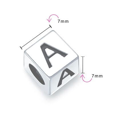 Alphabet Initial Square Block Letter Bead Charm .925 Sterling Silver