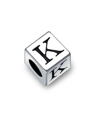 Alphabet Initial Square Block Letter Bead Charm .925 Sterling Silver