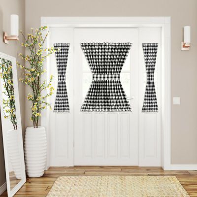 Plaid Country Farmhouse French Door Curtain Panel With Matching Tieback