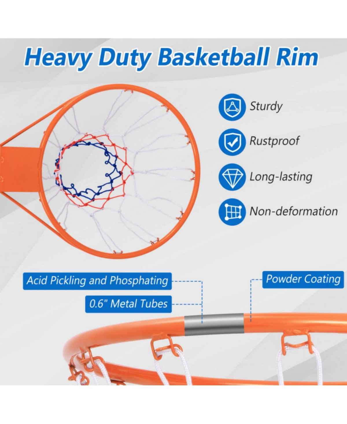 Sugift Basketball Rim Goal Replacement with All Weather Net and Mounting Hardware- Orange