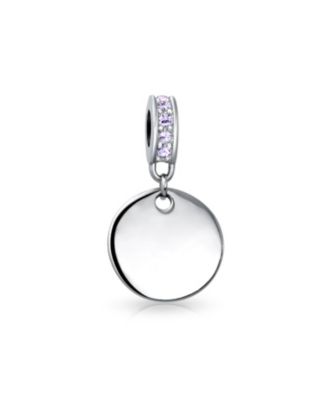 Crystal Accent Bale Dangle Round Circle Disc Shaped Charm Bead .925 Sterling Silver