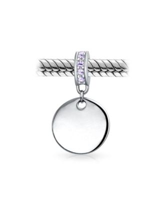Crystal Accent Bale Dangle Round Circle Disc Shaped Charm Bead .925 Sterling Silver