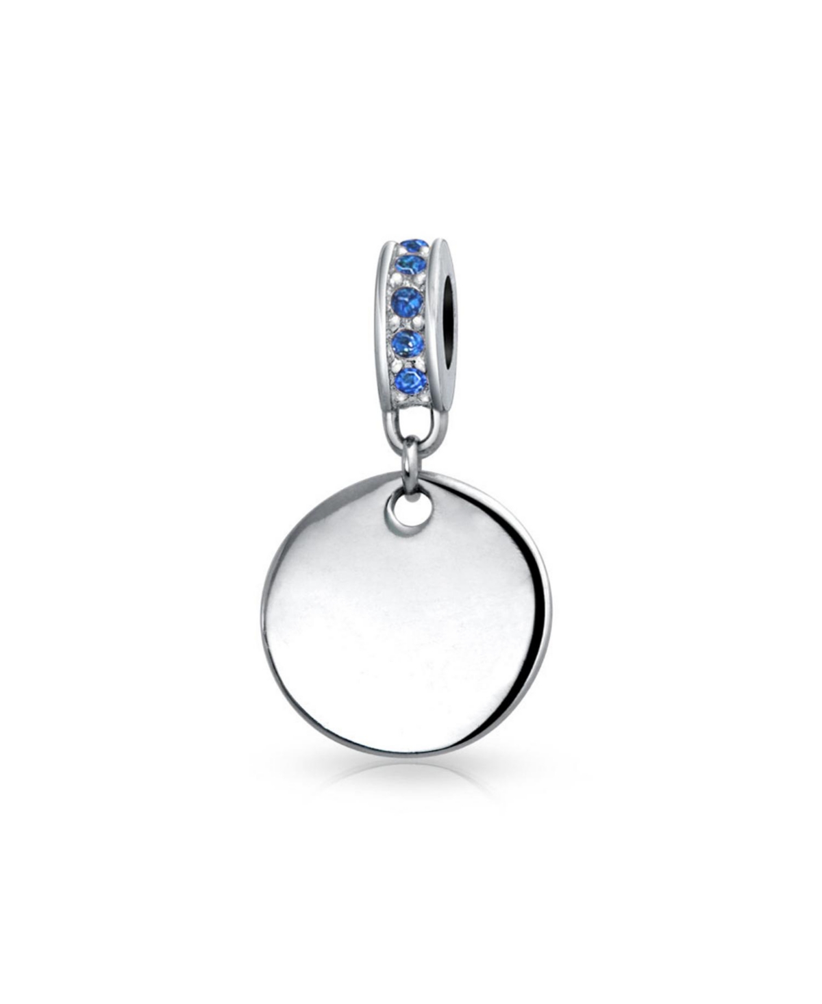 Bling Jewelry Crystal Accent Bale Dangle Round Circle Disc Shaped Charm Bead For Women .925 Sterling Silver European Bracelet