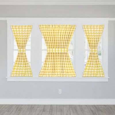 Plaid Country Farmhouse French Door Curtain Panel With Matching Tieback