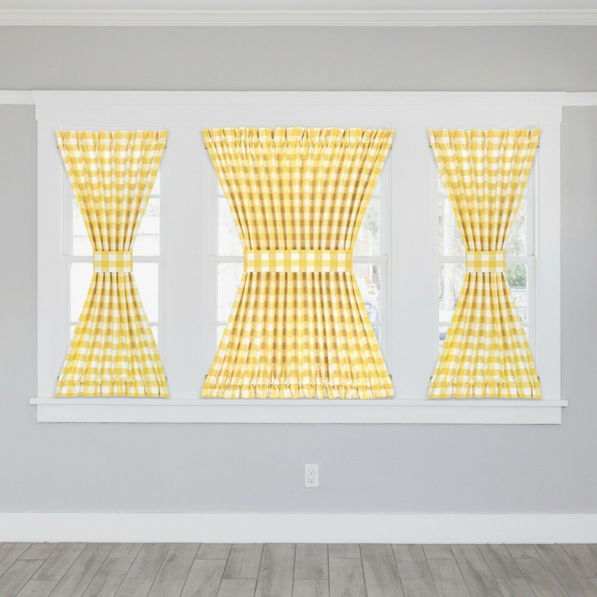 Kate Aurora Plaid Country Farmhouse French Door Curtain Panel With Matching Tieback