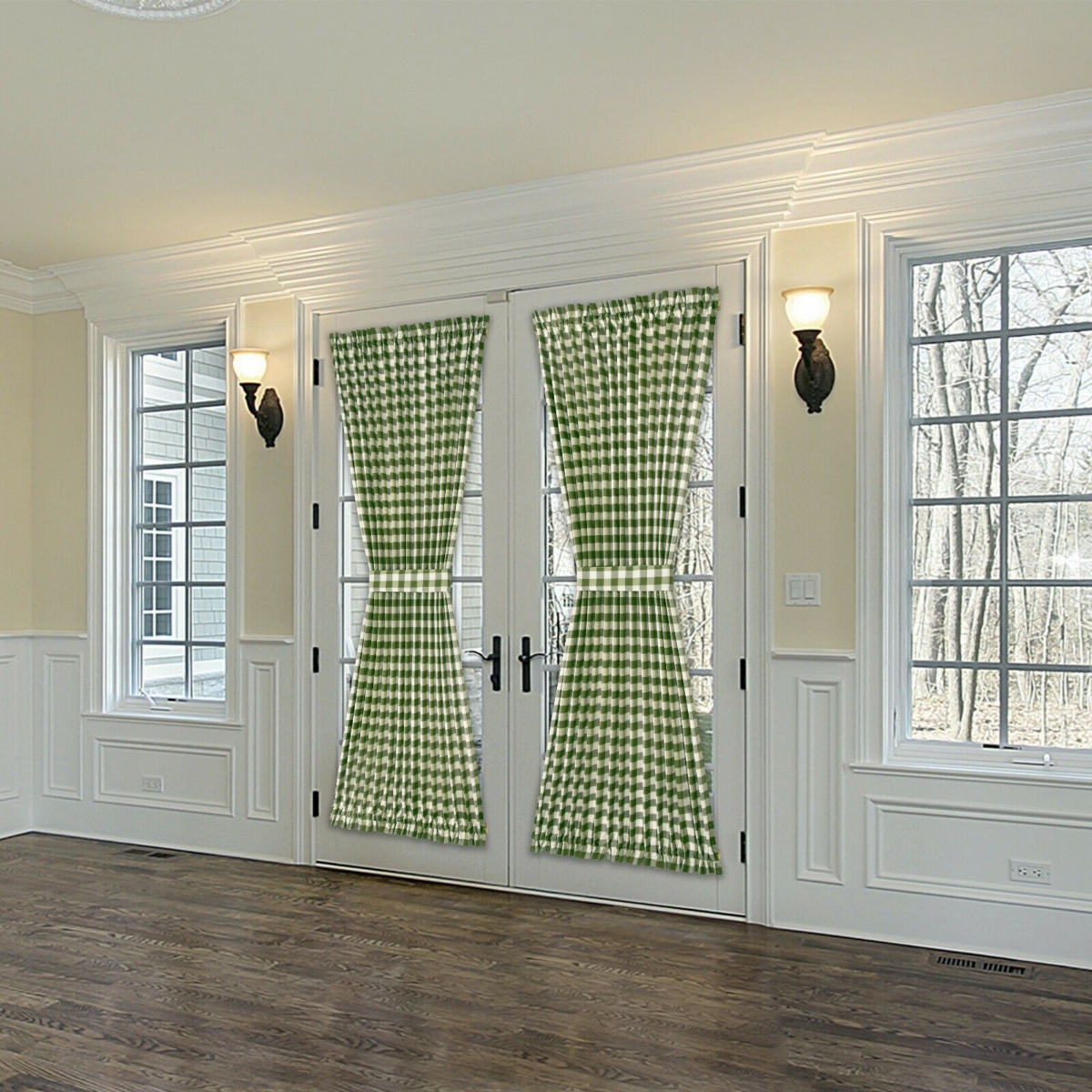Kate Aurora Plaid Country Farmhouse French Door Curtain Panel With Matching Tieback