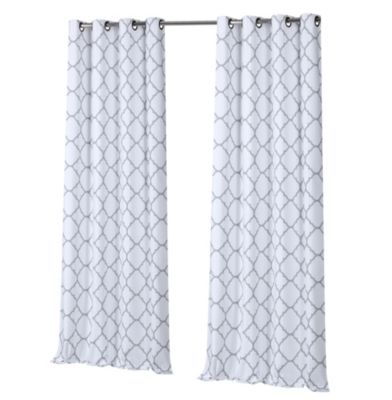 2 Pack: Thermal Lined Gray & White Trellis Grommet Blackout Curtains