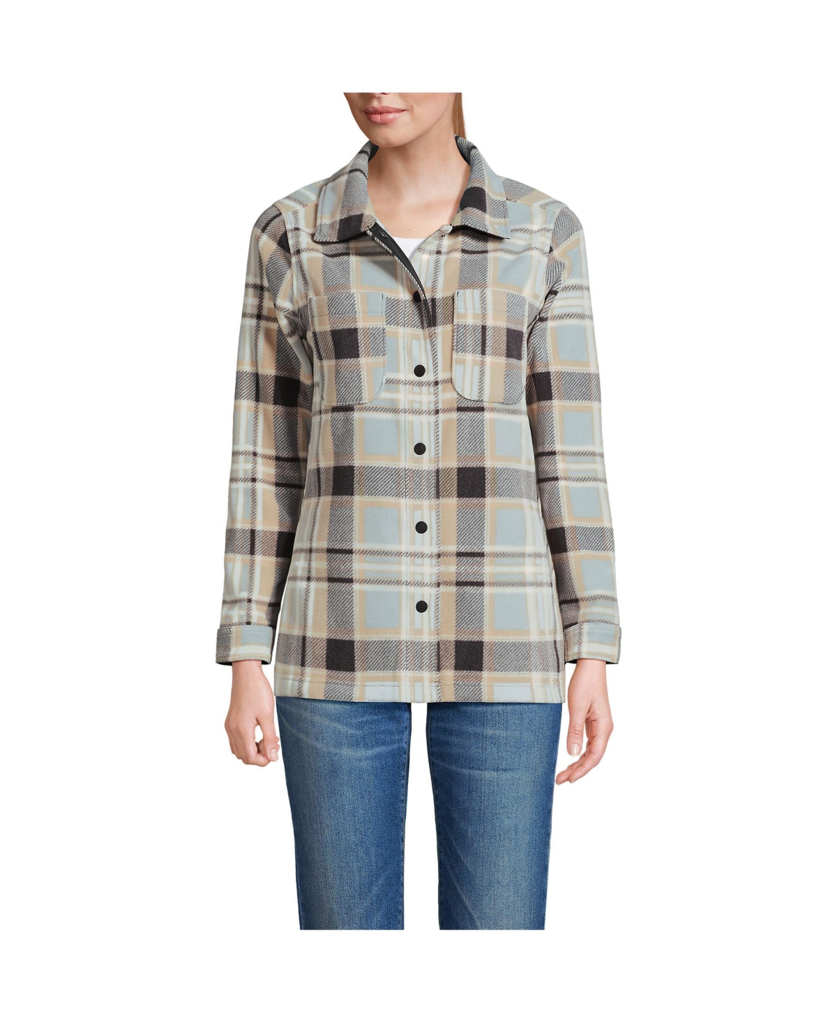 Petite Anyweather Fleece Shirt Jacket - Black slate/warm almond plaid