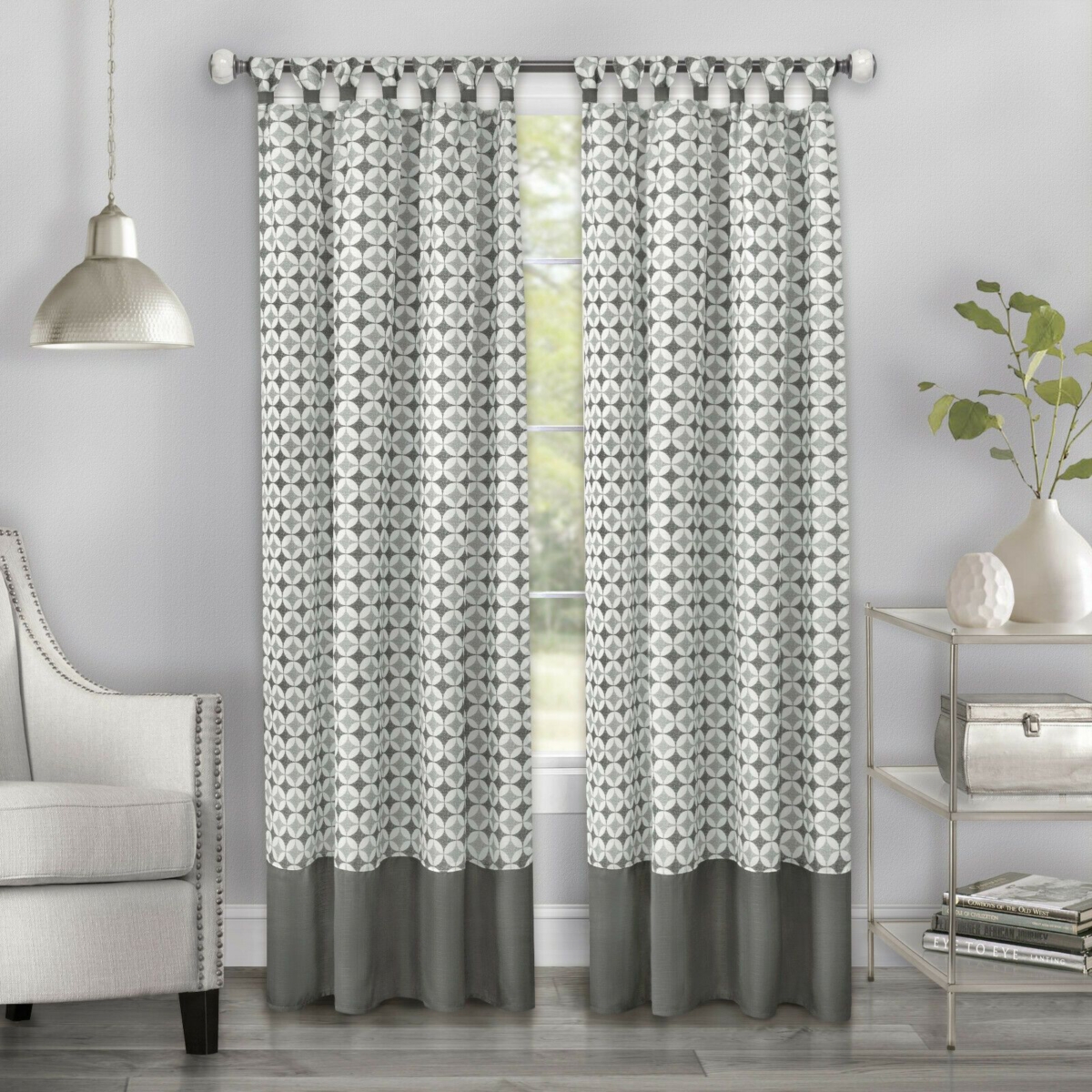 2 Pack: Modern Chic Geometric Tab Top Window Curtain Panels - Taupe