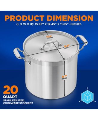 Stainless Steel Cookware Stockpot - 20 Quart, Heavy Duty Induction Pot, Soup Pot With Stainless Steel Lid