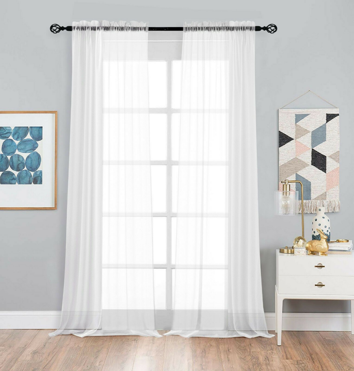 2 Pack Basic Home Rod Pocket Sheer Voile Window Curtains - Silver