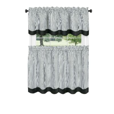 Farmhouse Striped Rod Pocket Cafe Kitchen Curtain Tier and Valance Set