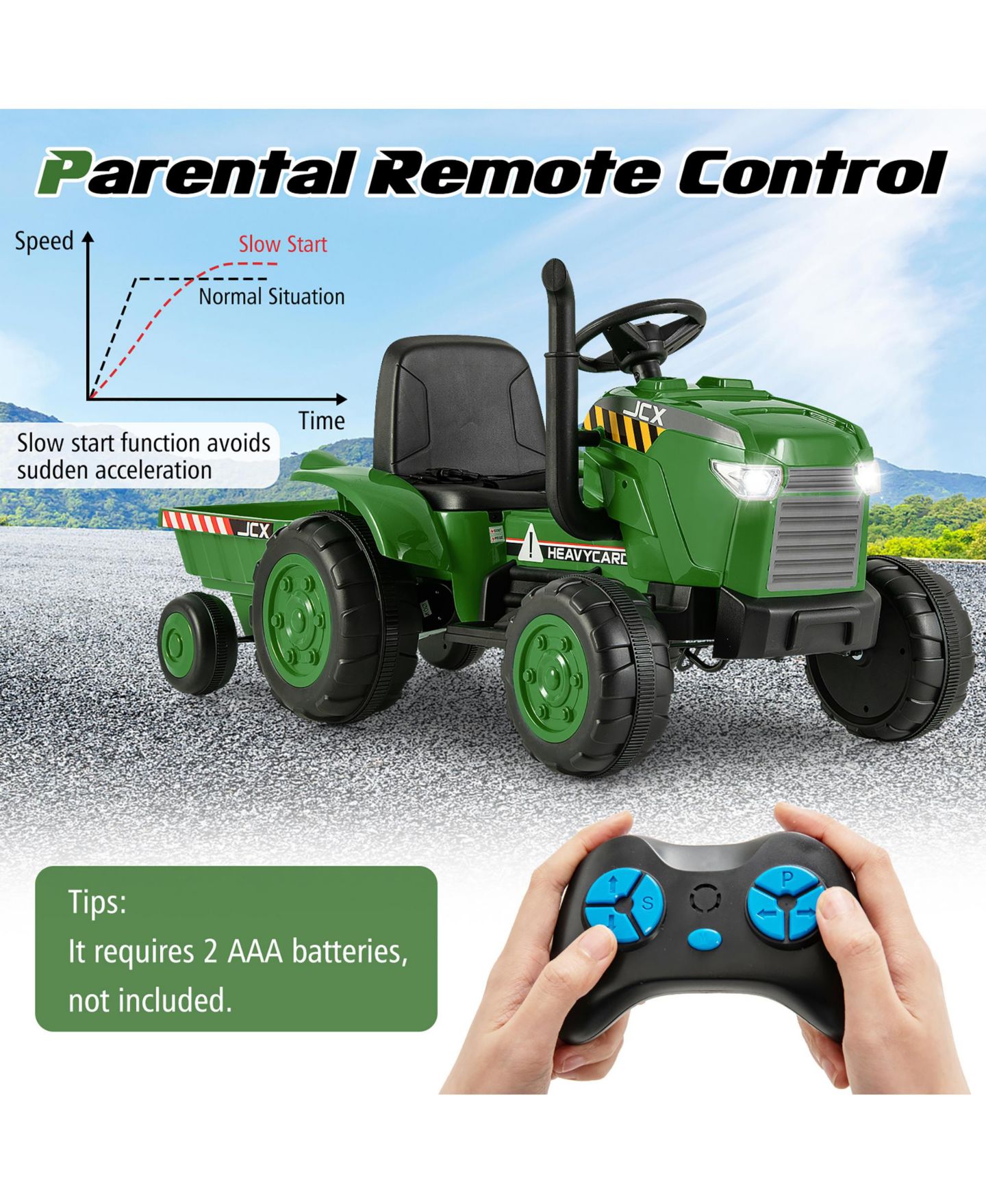 Детская игрушка Gymax 2-in-1 Electric Tractor with Trailer Remote Control Ride-On, 66 lbs. Capacity, Ages 3+, цвет: Чёрный — фото 7