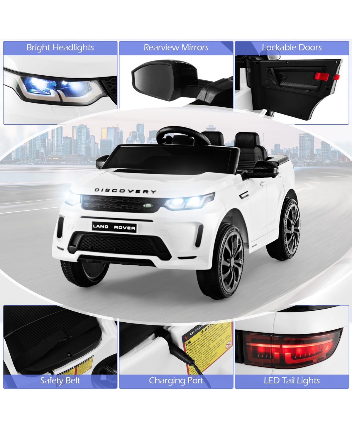 Gymax 12V Kids Ride On Car Licensed Land Rover Electric Vehicle w/ Remote Control Pink - White+black