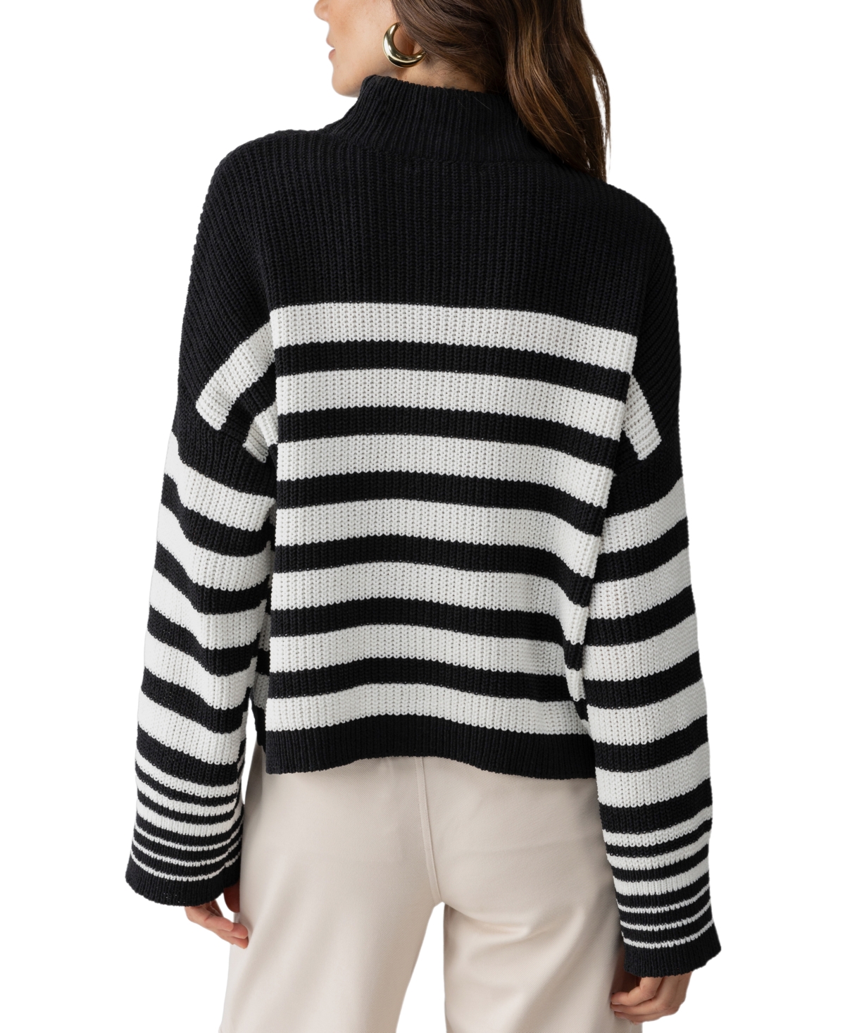 Sanctuary Women's Stay Cozy Striped Mock Neck Sweater -/ Chalk Stripe