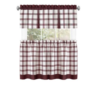 Windowpane Plaid Country Farmhouse Kitchen Curtain Tier & Valance