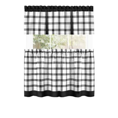 Windowpane Plaid Country Farmhouse Kitchen Curtain Tier & Valance