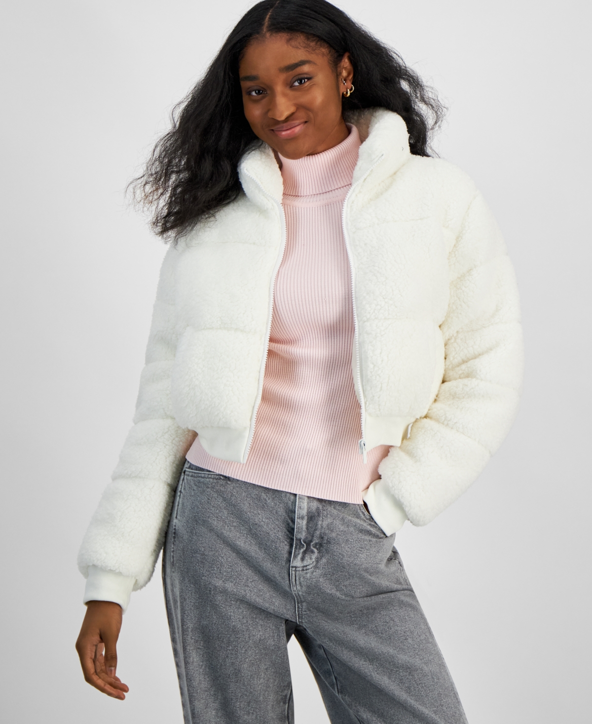Planet Heart Juniors Cropped Sherpa Puffer Jacket In Egret ModeSens