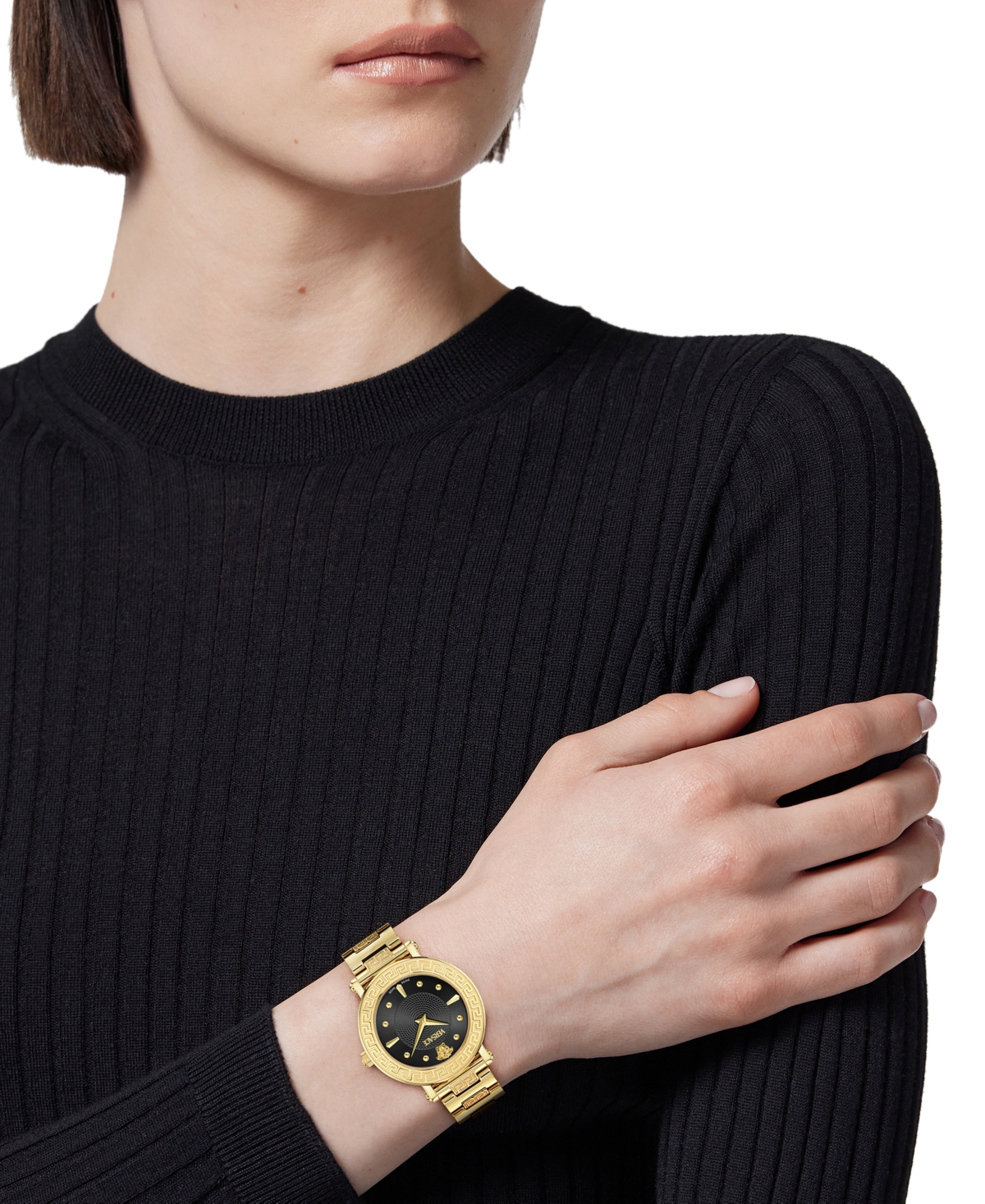 Versace Women's Swiss Greca Sphere Gold Ion Plated Bracelet Watch 35mm In Gold