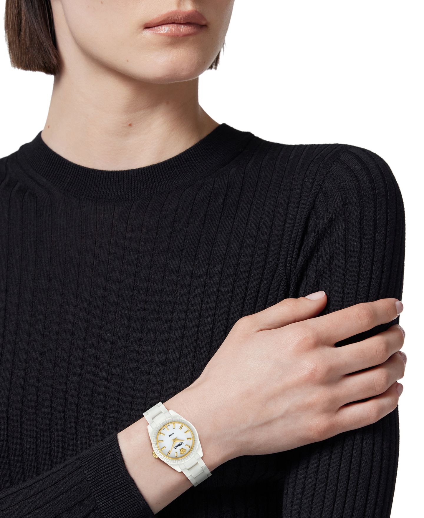 Женские швейцарские часы Versace DV One Mini, белый керамический браслет, 28 мм — фото 5