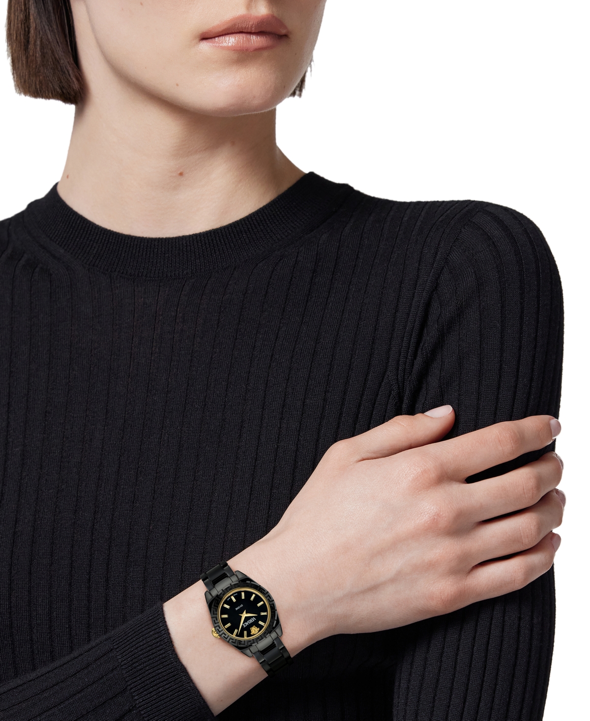 Versace Women's Swiss Dv One Mini Black Ceramic Bracelet Watch 28mm In Black