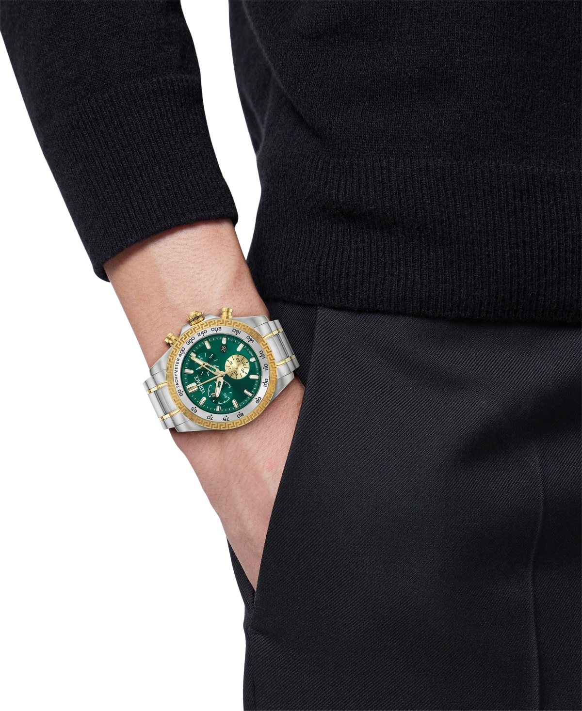Versace Men's Swiss Chronograph X Two-tone Stainless Steel Bracelet Watch 44mm In Two Tone