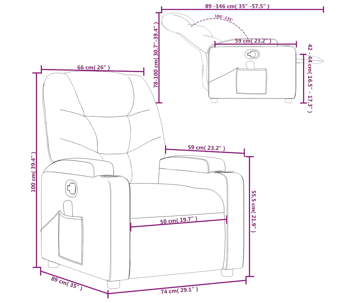 Massage Recliner Chair Cream Faux Leather
