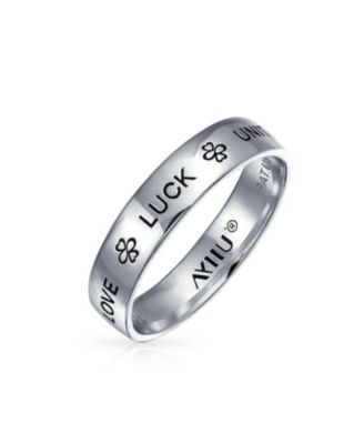 Ayllu Amulet Talisman Inspirational Words Intertwine Symbol Heart Infinity Clover Love Luck Unity Band Ring .925 Sterling Silver 4mm