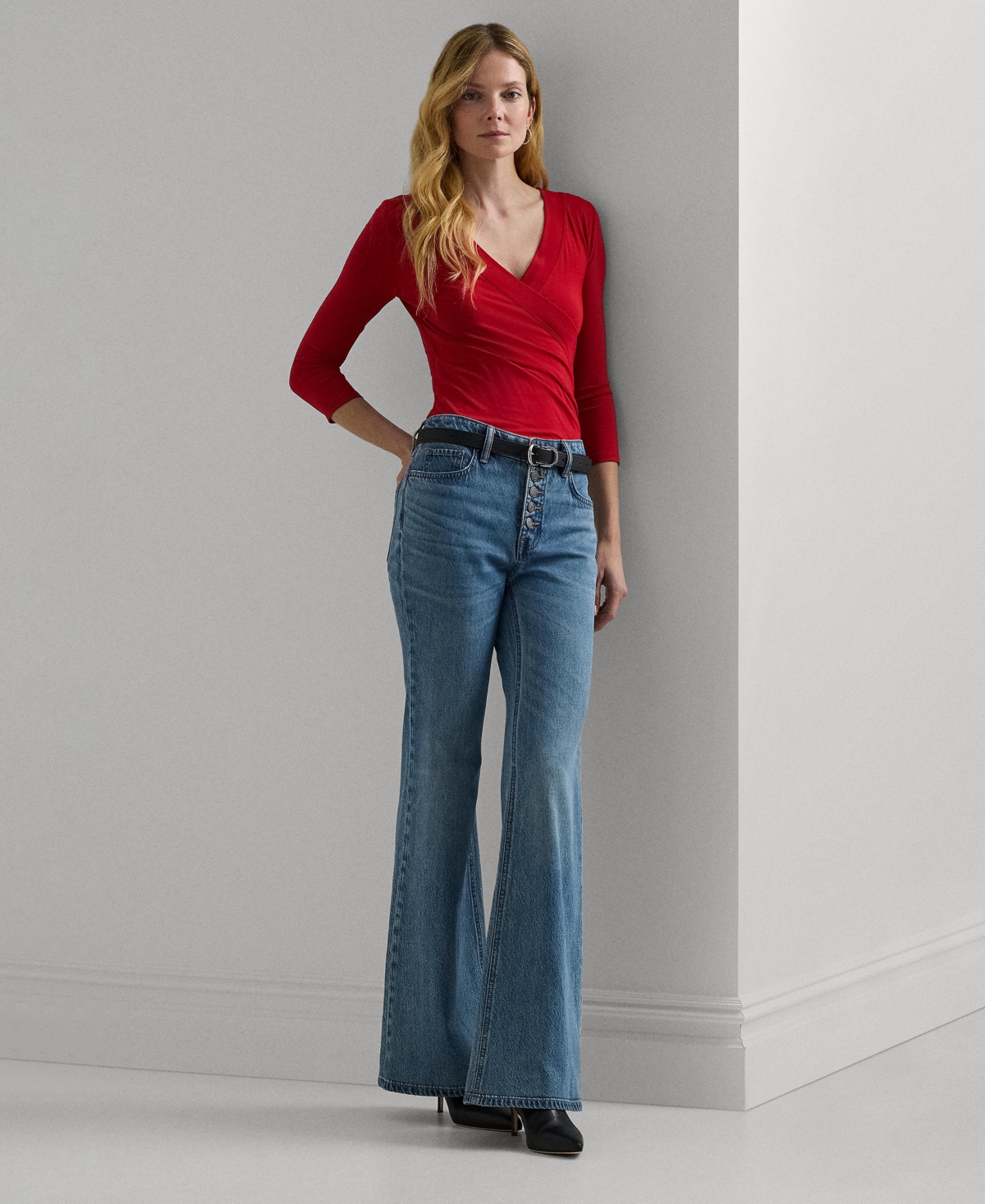 Lauren Ralph Lauren Women's Ruched Surplice Jersey Top