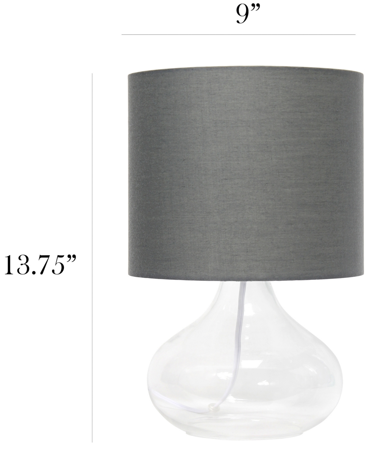 SIMPLE DESIGNS GLASS RAINDROP TABLE LAMP WITH FABRIC SHADE 