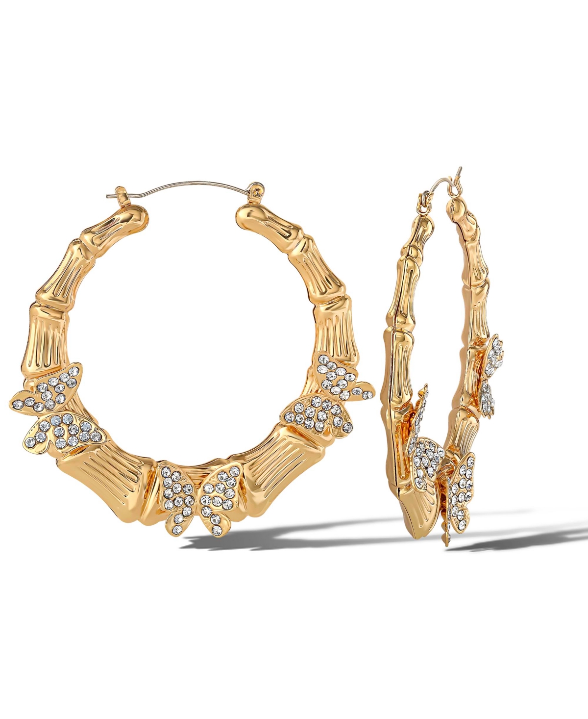 Butterfly on Hoops Earrings - Gold tone