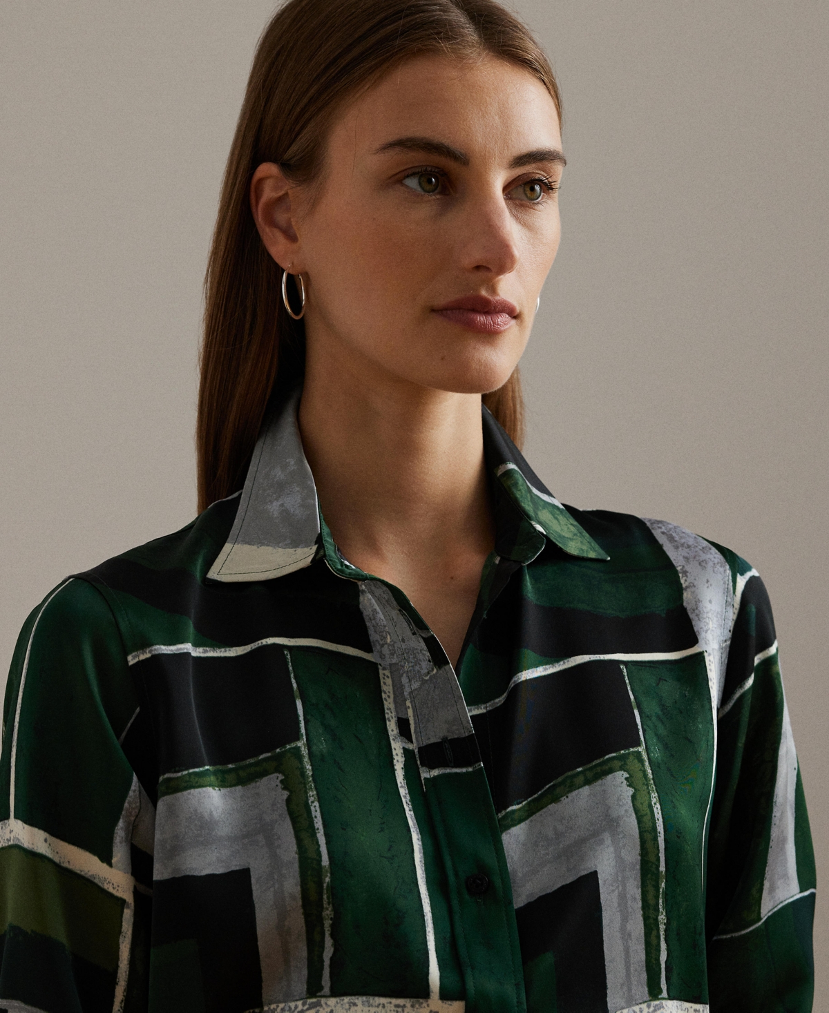 Lauren Ralph Lauren Women's Classic-Fit Geo-Print Charmeuse Shirt, Regular & Petite