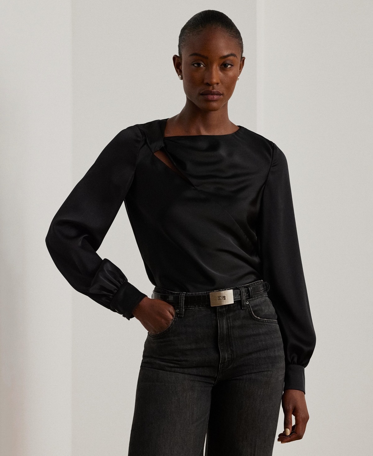 Lauren Ralph Lauren Women's Cutout Satin Charmeuse Blouse