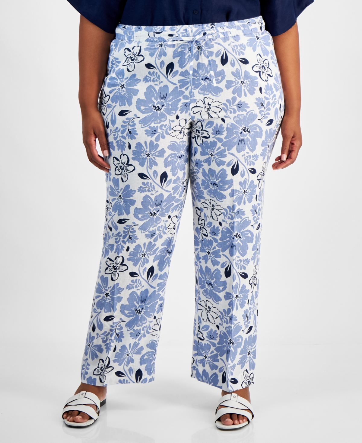 Charter Club Plus Size Linen Floral-Print Pants, Created for Macy's