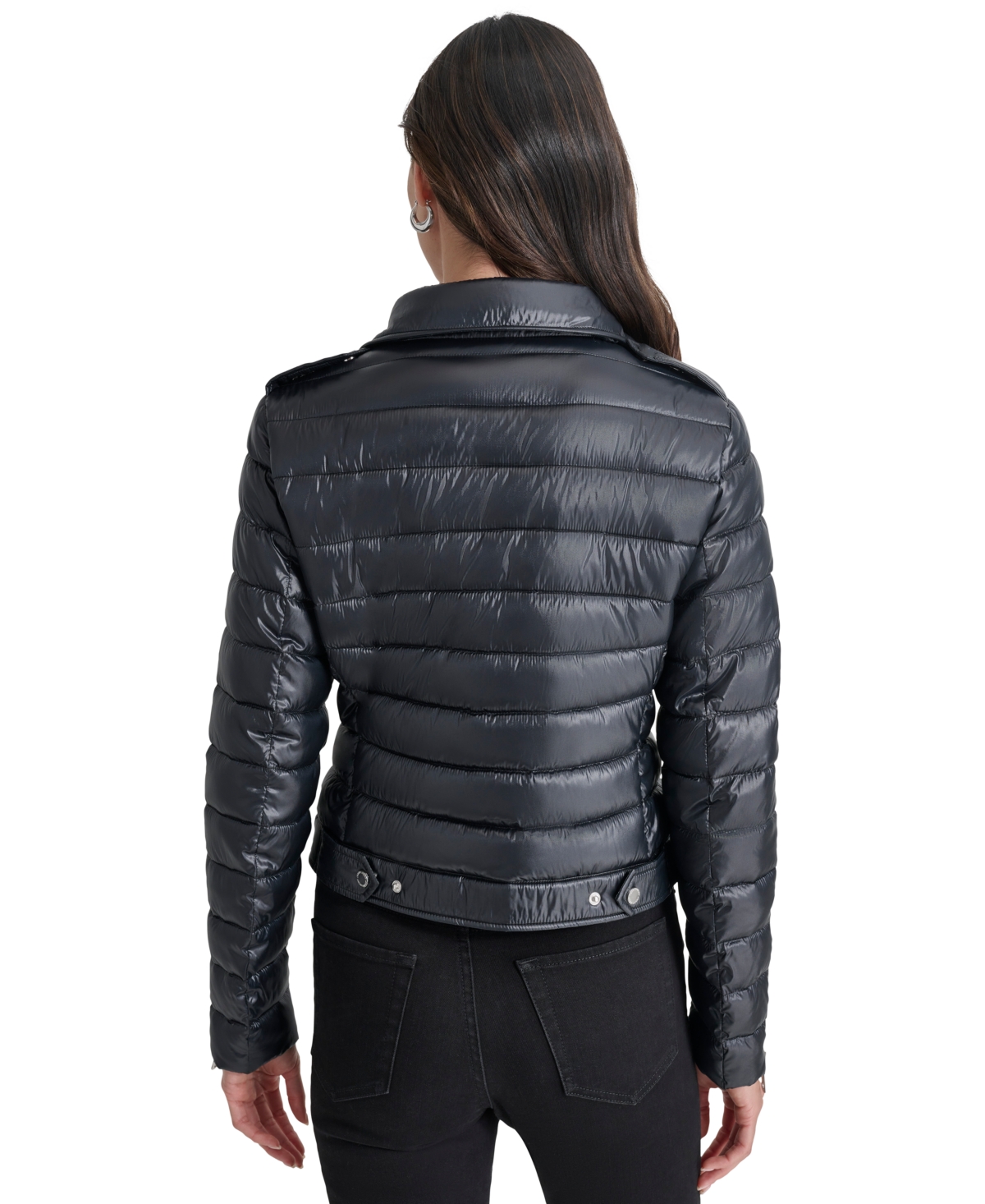 Dkny Jeans Women's Lightweight Zip-front Puffer Jacket In Metlc Blk