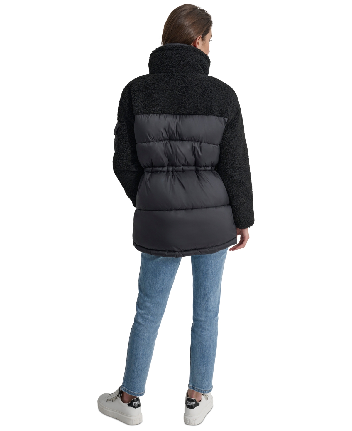 Dkny Jeans Women's Faux-Sherpa Puffer Mixed Coat - BLK - BLACK