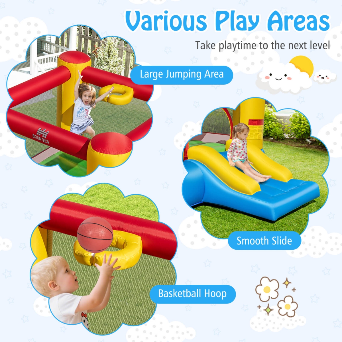 Inflatable Bouncer Kids Slide Bounce House for Indoor Outdoor with 350W Blower