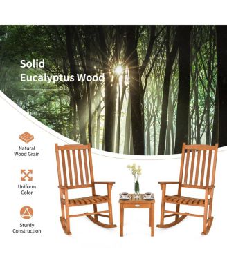 3 Pieces Eucalyptus Rocking Chair Set with Coffee Table