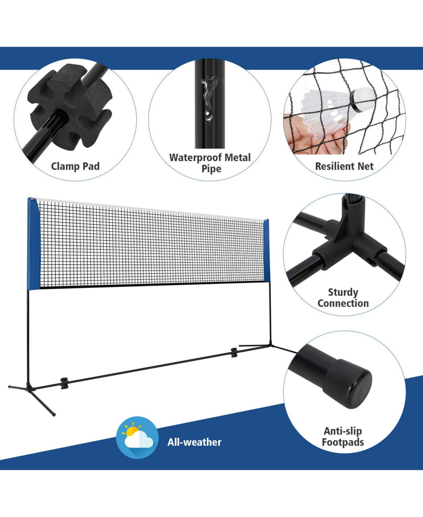Детские игрушки SKONYON Adjustable Badminton Net Stand 10/14 Foot Portable with Carry Bag, цвет: Синий — фото 6