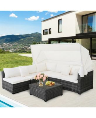6 Pieces Patio Rattan Furniture Set with Retractable Canopy