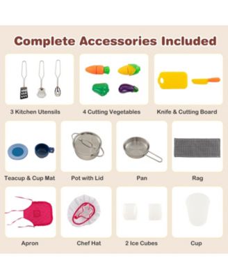 Kids Kitchen Playset with Adjustable LED Lights Removable Fabric Bins