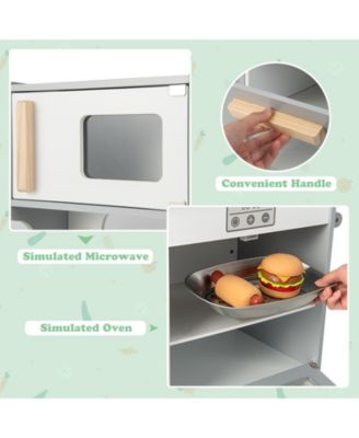 Double Sided Kids Pretend Kitchen Playset with 2-Seat Cafe